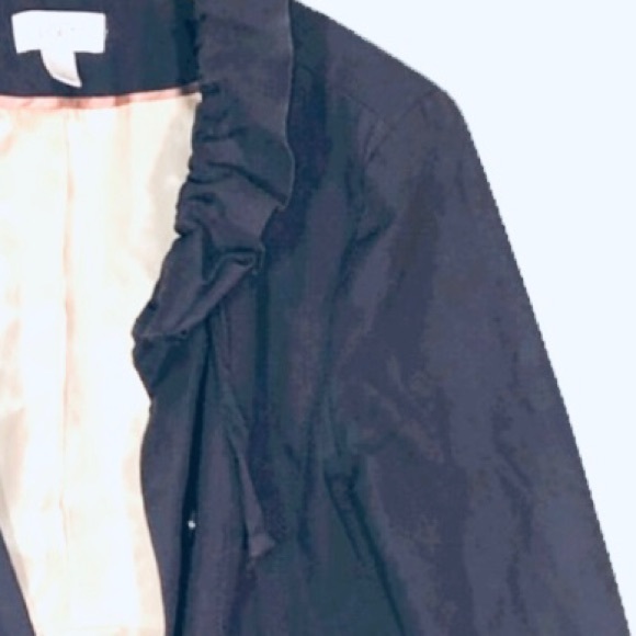 LOFT size M blue grey Cotton ruffle cinch collar button front pleated middy coat - Picture 7 of 16